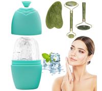 DKDDSSS Gua Sha y Rodillo De Jade Tool, Piedra Gua Sha, Masajeador Facial y De Cuello, Rodillo Facial Hielo, Herramienta de Masaje, Guasha para el Masaje Facial y Corporal, Calma y Relaja la Piel