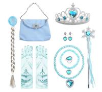 DKDDSSS - Juego de 9 accesorios para princesas, disfraz de princesa, niña, corona, varita mágica, collar, pendientes, pendientes, para fiesta de cumpleaños, carnaval, cosplay