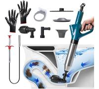 DkevEu Desatascador de Tuberías con Aire Comprimido, Desatascador de Inodoro con Barómetro, Desatascador Tuberias a Presion con 4 Cabezas de Pistón e Inflador para Inodoro, Lavabo, Bañera