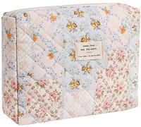 Dkieuyu 2 bolsas de maquillaje floral, bonita bolsa de maquillaje, juego de bolsas de maquillaje acolchadas de algodón para mujer, bolsa de maquillaje de viaje, bolsa de cosméticos grande para mujeres