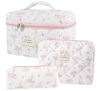 Dkieuyu Juego de 2 bolsas de maquillaje acolchadas de algodón, bolsa de maquillaje floral, bolsa de maquillaje de viaje, bolsa de cosméticos grande para mujeres y niñas, O-3 unidades, Bolsa de