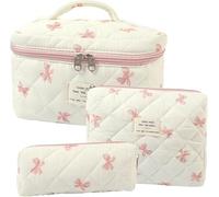 Dkieuyu Juego de 2 bolsas de maquillaje acolchadas de algodón, bolsa de maquillaje floral, bolsa de maquillaje de viaje, bolsa de cosméticos grande para mujeres y niñas, L, 3 unidades, Bolsa de