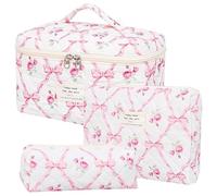 Dkieuyu Juego de 2 bolsas de maquillaje acolchadas de algodón, bolsa de maquillaje floral, bolsa de maquillaje de viaje, bolsa de cosméticos grande para mujeres y niñas, H-3 unidades, Bolsa de