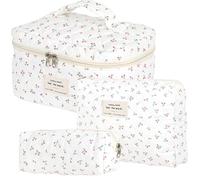 Dkieuyu Juego de 2 bolsas de maquillaje acolchadas de algodón, bolsa de maquillaje floral, bolsa de maquillaje de viaje, bolsa de cosméticos grande para mujeres y niñas, P1-3 unidades, Bolsa de