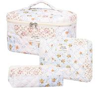 Dkieuyu Juego de 2 bolsas de maquillaje acolchadas de algodón, bolsa de maquillaje floral, bolsa de maquillaje de viaje, bolsa de cosméticos grande para mujeres y niñas, J-3 unidades, Bolsa de