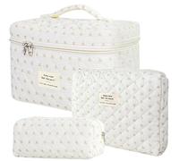 Dkieuyu Juego de 2 bolsas de maquillaje acolchadas de algodón, bolsa de maquillaje floral, bolsa de maquillaje de viaje, bolsa de cosméticos grande para mujeres y niñas, P2-3 unidades, Bolsa de