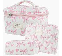 Dkieuyu Juego de 2 bolsas de maquillaje acolchadas de algodón, bolsa de maquillaje floral, bolsa de maquillaje de viaje, bolsa de cosméticos grande para mujeres y niñas, M, 3 unidades, Bolsa de