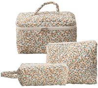 Dkieuyu Juego de 3 bolsas de maquillaje acolchadas de algodón, bolsa de maquillaje floral, bonita bolsa de maquillaje, bolsa de maquillaje de viaje, bolsa de cosméticos grande para mujeres y niñas, F,
