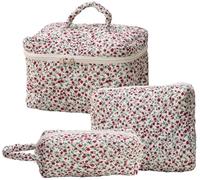 Dkieuyu Juego de 3 bolsas de maquillaje acolchadas de algodón, bolsa de maquillaje floral, bonita bolsa de maquillaje, bolsa de maquillaje de viaje, bolsa de cosméticos grande para mujeres y niñas, D,