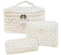 Dkieuyu Juego de 3 bolsas de maquillaje acolchadas de algodón, bolsa de maquillaje floral, bonita bolsa de maquillaje, bolsa de maquillaje de viaje, bolsa de cosméticos grande para mujeres y niñas, G,