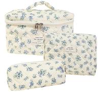 Dkieuyu Juego de 3 bolsas de maquillaje acolchadas de algodón, bolsa de maquillaje floral, bonita bolsa de maquillaje, bolsa de maquillaje de viaje, bolsa de cosméticos grande para mujeres y niñas, H,