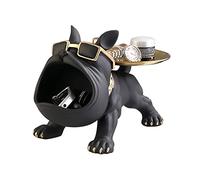 DKIIL NOIYB Bandeja de Estatua de Bulldog de Resina, Adornos Francés, Cuenco para Llaves con 2 Bandejas, Soporte Decorativo, Accesorios para el Hogar