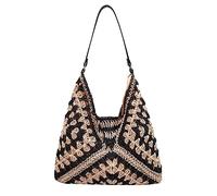 DKIIL NOIYB Bolso cruzado de paja, bolso de mano tejido hobo, bolso de rafia para mujer, bolso trenzado, bolsa de playa para vacaciones/trabajo/diario/verano, A-negro.