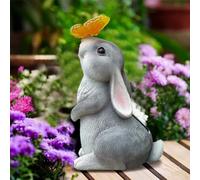 DKIIL NOIYB Lámpara solar de conejo de Pascua, decoración de conejo, escultura, resistente al agua, lámpara solar de jardín, mariposas, decoración de jardín para exteriores, césped, terrazas
