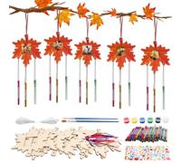 DKINY 10pcs Marcos de Fotos de hoja de arce Manualidades madera para pintar DIY Decoración colgante Carillón de Viento con pinceles y pintura para niños Ocio creativo Otoño Fiesta Artesanía regalo