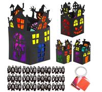DKINY 12PCS Casa encantada Halloween Faroles DIY Linternas artesanales infantil Manualidades de papel para niños Farolillos de papel cortado Actividades Creativas regalo Halloween San Martín