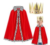 DKINY 2pcs Capa Rey de Halloween para Niños Rojo Medieval Príncipe Rey Reina Disfraz Infantil de Rey con Corona Cosplay Capa de Terciopelo para Niños Los Reyes Magos fiesta Carnaval Fancy Dress Party