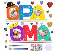DKINY 2pcs OPA y OMA Letras Marco de Fotos de madera con soporte Manualidades Niños para pintar y pegar 30 * 13.5cm con 4 Pinceles paleta pegatinas regalos DIY para abuelo y abuela cumpleaños Navidad