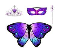 DKINY 4pcs Alas de mariposa para niños Disfraz de mariposa para niñas Capa de mariposa con máscara Corona Mariposa Princesa disfraz de duendecillo para niñas para Halloween Carnaval fiesta de cosplay