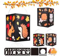 DKINY 4PCS Faroles de ardillas hojas otoño DIY Linternas artesanales infantil Manualidades de papel para niños Farolillos de papel cortado de otoño Actividades Creativas regalo Halloween San Martín