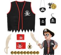 DKINY 9pcs Kit de accesorios de disfraces de pirata para niños capitán pirata del Caribe juego de rol de disfraces para niños niñas Halloween Carnaval cosplay fiesta cumpleaños accesorios para fotos
