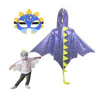DKINY Capa de Dinosaurio azul-blanco para Niños 70cm Disfraz de Carnaval con Máscara Trajes de Capa de dragón Ropa de pterosaurio niñas Infantil muñequera Vestido Cosplay Juegos de rol Los Reyes Magos