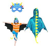 DKINY Capa de Dinosaurio azul para Niños 70cm Disfraz de Carnaval con Máscara Trajes de Capa de dragón Ropa de pterosaurio niñas Infantil muñequera Vestido Cosplay Juegos de rol Los Reyes Magos