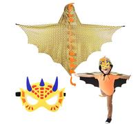 DKINY Capa de Dinosaurio dorado para Niños 70cm Disfraz de Carnaval con Máscara Trajes de Capa de dragón Ropa de pterosaurio niñas Infantil muñequera Vestido Cosplay Juegos de rol Los Reyes Magos