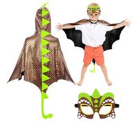 DKINY Capa de Dinosaurio marrón para Niños Disfraz de Halloween con Máscara Trajes de Capa de dragón Ropa de pterosaurio niñas Infantil muñequera Cosplay Carnaval Juegos de rol Los Reyes Magos