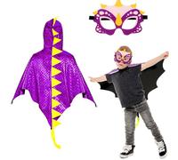 DKINY Capa de Dinosaurio Morada para Niños 70cm Disfraz de Carnaval con Máscara Trajes de Capa de dragón Ropa de ptemoradaurio niñas Infantil muñequera Vestido Cosplay Halloween Juegos de rol