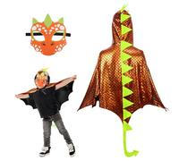 DKINY Capa de Dinosaurio naranja para Niños Disfraz de Halloween con Máscara Trajes de Capa de dragón Ropa de pterosaurio niñas Infantil muñequera Cosplay Carnaval Juegos de rol Los Reyes Magos
