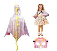 DKINY Capa de Dinosaurio Plata Rosada para Niños Disfraz de Halloween con Máscara Trajes de Capa de dragón Ropa de pterosaurio niñas Infantil muñequera Cosplay Carnaval Juegos de rol Los Reyes Magos