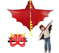 DKINY Capa de Dinosaurio rojo para Niños 70cm Disfraz de Carnaval con Máscara Trajes de Capa de dragón Ropa de pterosaurio niñas Infantil muñequera Vestido Cosplay Juegos de rol Los Reyes Magos