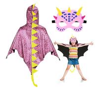 DKINY Capa de Dinosaurio rosa para Niños 70cm Disfraz de Carnaval con Máscara Trajes de Capa de dragón Ropa de pterosaurio niñas Infantil muñequera Vestido Cosplay Juegos de rol Los Reyes Magos