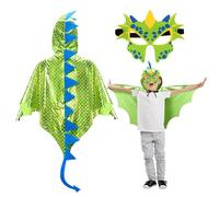 DKINY Capa de Dinosaurio verde fluorescente para Niños Disfraz de Halloween con Máscara Traje de Capa de dragón Ropa de pterosaurio niñas Infantil muñequera Cosplay Carnaval Juegos rol Los Reyes Magos