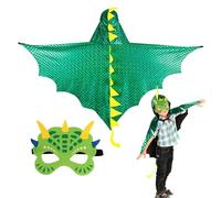 DKINY Capa de Dinosaurio Verde para Niños 70cm Disfraz de Carnaval con Máscara Trajes de Capa de dragón Ropa de pterosaurio niñas Infantil muñequera Vestido Cosplay Juegos de rol Los Reyes Magos