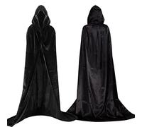 DKINY Capa Negra con Capucha de Halloween Capa Larga de Vampiro Diablo de Terciopelo Disfraz Demonio Disfraz de Caballero Adulto Ropa para Cosplay Fiesta temática Unisex 140CM Carnaval