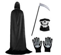 DKINY Capa Negra con Capucha de Halloween Capa Larga de Vampiro Diablo de Terciopelo Disfraz Demonio Disfraz de Caballero Adulto Ropa para Cosplay Fiesta temática Unisex Carnaval
