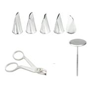 DKJAHSEK 7pcs Baking Pastry Tool Set Stainless Steel Rose Petal Leaves Nozzles Cake Decorating Tips Tulip Flower Scissor para Decorar Tartas