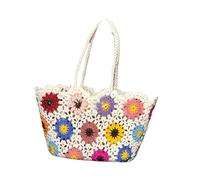 DKJAHSEK Bolso Ganchillo Flores Bolso de hombro tejido a mano con flores vintage, de ganchillo, de lujo, de diseñador for mujer(40cm x25cm x30cm)