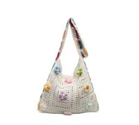 DKJAHSEK Bolso Ganchillo Flores Bolso de hombro tejido con flores, estilo étnico, de crochet, estilo perezoso, informal, de gran capacidad(White)