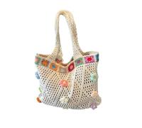 DKJAHSEK Bolso Ganchillo Flores Bolso de hombro tejido estilo étnico de gran capacidad, bohemio, de crochet, estilo informal, con estampado floral(Beige)