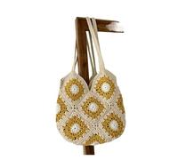 DKJAHSEK Bolso Ganchillo Flores Bolso de mano de gran capacidad for mujer, moderno, tejido a mano, con diseño floral de crochet, for playa, for viajes, compras diarias(Color 2)