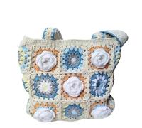 DKJAHSEK Bolso Ganchillo Flores Suministros de tejido a crochet Camellia Bolso de hombro a cuadros de abuela Tejido a mano con hilo Amiga Novia(Color 2)