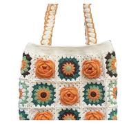 DKJAHSEK Bolso Ganchillo Flores Suministros de tejido a crochet Camellia Bolso de hombro a cuadros de abuela Tejido a mano con hilo Amiga Novia(Color 1)