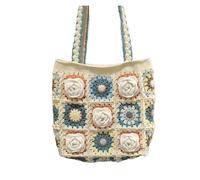 DKJAHSEK Bolso Ganchillo Flores Suministros de tejido a crochet Camellia Bolso de hombro a cuadros de abuela Tejido a mano con hilo Amiga Novia(Color 3)