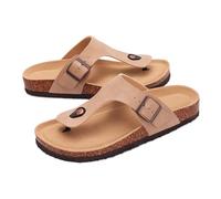 DKJAHSEK Chanclas for mujer, sandalias tipo zueco for, zuecos de corcho for hombre, planos con hebilla ajustable, zapatillas playa antideslizantes for exteriores(Apricot,44)
