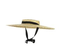 DKJAHSEK Gorra de Playa for Mujer, Sombrero canotier de ala Ancha de 12/15/18 cm, Sombrero Plano de Paja for Mujer, Sombrero de Verano con Lazo Blanco y Negro for el Sol. para El Sol O La Playa(18cm)