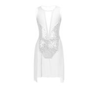 DKJAHSEK Maillot Gimnasia NiñA Leotardo de gimnasia for niñas, Leotardos baile Ballet con lentejuelas brillantes, mono for niños, vestido tutú, Ropa for actuación(White,16)