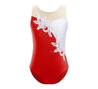 DKJAHSEK Maillot Gimnasia NiñA Leotardo de gimnasia for niños y niñas, mono malla con empalme lentejuelas, Leotardos baile Ballet(Red,12)